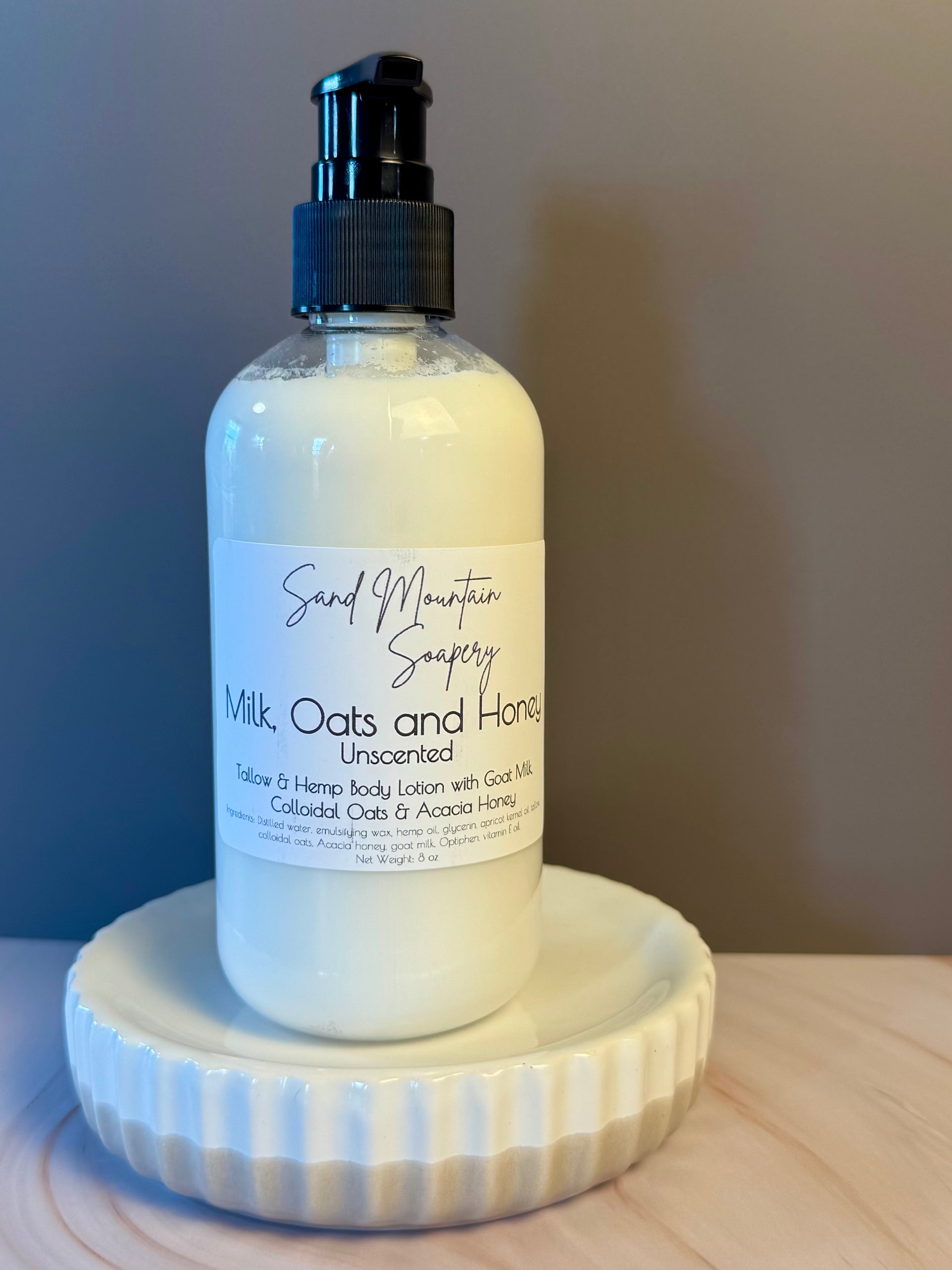 Unscented Milk, Oat & Honey Tallow and Hemp Body Lotion – Sand
